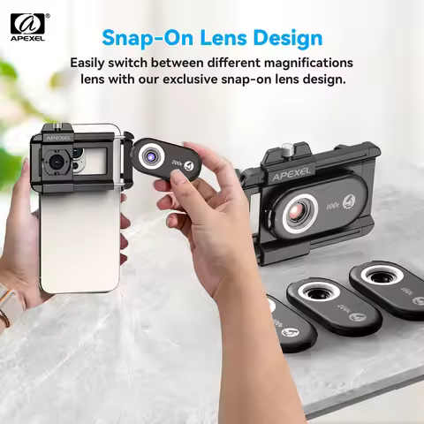 APEXEL NEW PhoneMicro 5 100X -200X Microscope Lens for Phone Lens 3 in 1 Magnification MacroLens wit