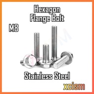 [M8] Hex Flange Bolt Hexagon Screw Skru Spanar Spana Spanner Spaner Saiz Size 13 - Stainless Steel 3