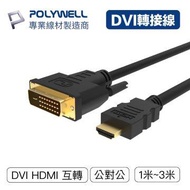 POLYWELL DVI轉HDMI 3M 轉接線 PW15-W50-A050