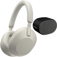 Sony WH-1000XM5 Wireless Noise Canceling Over-Ear Headphones (Silver) Extra Bass Portable Bluetooth Speaker Bundle (2 Items)