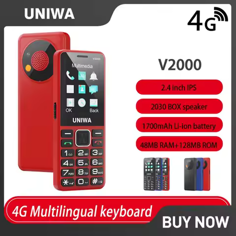 UNIWA V2000 4G Keypad Feature Phone 2.4 Inch Big Button Loud Volume Dual SlM 1700mAh Russia Keyboard