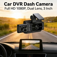 Kamera Kereta 3-Lensa 3" HD - Dash Cam 3-Channel | Night Vision + WiFi App Mobile | Parking Mode + I
