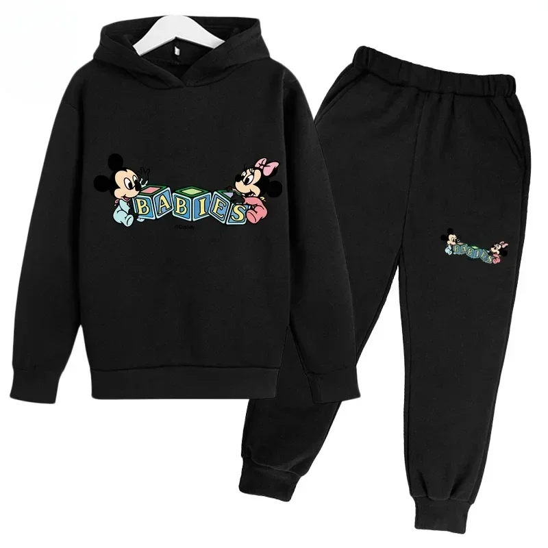 Disney-Minnie Mouse Children's Hoodie Suit Classic Anime Clothes Casual Holiday Set Fashion Boys Girls Toddler Spring Autumn