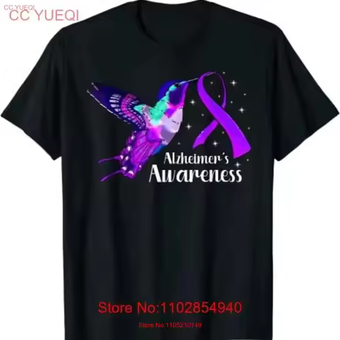 Alzheimer's Disease AD Hummingbird Purple Awareness Ribbon T Shirt Size S 5XL vintage Washed Soft Br