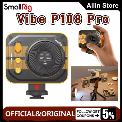 SmallRig Vibe P108 Pro mini LED Video Light BumbleBee Edition Simulates 2500K-6500K Daylight and Off