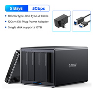 ORICO ตู้ฮาร์ดไดรฟ์เสริม90TB 5อ่าวในตัวพัดลม3.5นิ้ว USB 3.0ไปยัง SATA HDD ตู้ (5X18TB) แหล่งจ่ายไฟ78