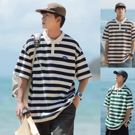 HUILISHI Striped short sleeved POLO shirt for men's summer heavy top T-shirt casual