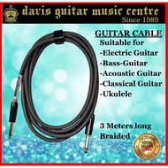 Davis Guitar Braided cable for bass, acoustic, ukulele 3 meter long