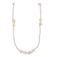 Elsa White Bead Flower and Pearl Necklace