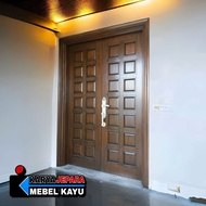 kusen pintu 2 pintu utama model kotak-kotak minimalis kayu kamper oven