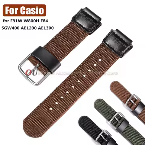 For Casio 18mm Nylon Cowhide Strap for F-91W W-800H Watch Band SGW400 F91W F84 F105/108/A158/168 AE1