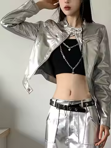 Biker Jackets Womens Jacket Emo Polyester Feather Quilted Full-Zip Streetwear Minimalism Performance