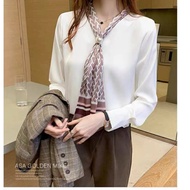 Nana silk scarf/bow collar shirt