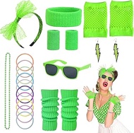 PEAKTOP 19 Pieces Green Years Outfit Women's Set, 80s Accessories Women's with Earrings, Bracelet, S