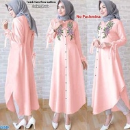Dulll Maxi Dress Panjang Wanita / Atasan Kemeja Muslim Motif Bunga