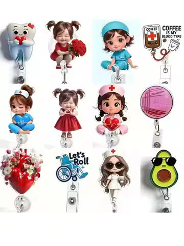 [2d flat]1pc Cute Nurse -Themed Retractable Badge Holder with ID Clip - Acrylic Medical Staff Name T