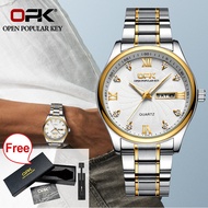 OPK Lovers Watch Fashion Hot casual Sports Stainless steel Quartz Watch Dual Calendar Display Busine