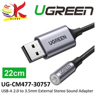 UGREEN USB A TO 3.5MM AUX AUDIO JACK SOUND CARD CABLE ADAPTER CONVERTER - 22CM (UG-CM477-30757) - GR
