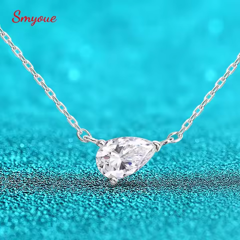 Smyoue 18k Plated 1CT 2CT 3CT Pear Cut Moissanite Necklace for Women Classic Lab Diamond Pendant GRA
