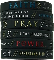Inkstone (6-Pack) Faith, Power, & Pray Bible Wristbands Bracelet - Hebrews 11:1, Ephesians 6:10, & 1