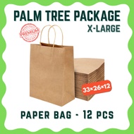 [PAPER BAG] Brown Paper Bag with Handle – 12 Pcs (33x26x12) | Eco-Friendly Kraft Shopping /Gift Bag