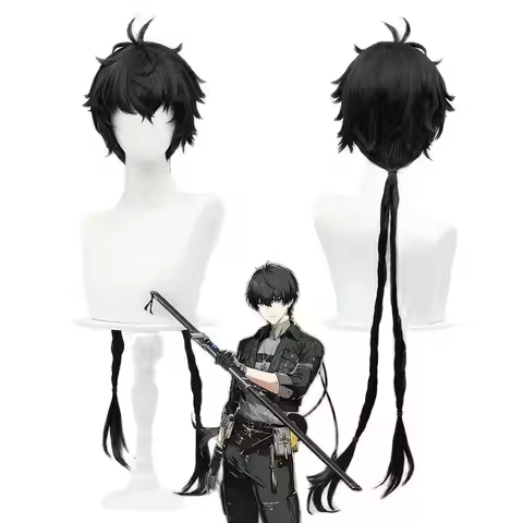 Anime Wuthering Waves Rover Cosplay Wig Male Black Short Hair 90CM Long Braid Main Character Resonat