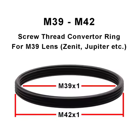 M39 (39x1mm) - M42 (42x1mm) Screw Thread adapter ring for converting a M39x1 lens to a M42x1 lens fo