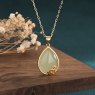 Her Lab Jewelry | 24K gold palace design retro pendant necklace Elegant Hetian jade lotus shape neck