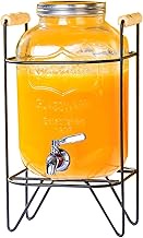 Bellemax 2 Litre Glass Iced Drink Dispenser with Spout & Tap, Steel Lid – Cold Beverage Dispenser fo