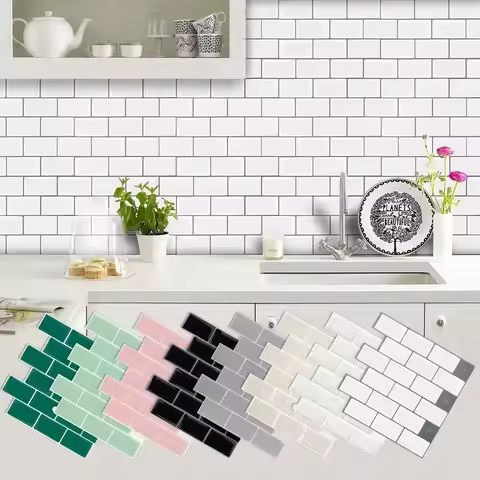 10pcs/set Peel And Stick Tile Wall Sticker Waterproof Subway Tiles Stick On Tile Backsplash For Kitc