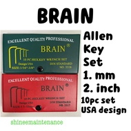 Brain Allen Hex Key Wrench Set Metric & Inches 10pc set 1/16" to 3/8" / 1.5mm to 10mm