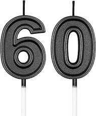 UVATAHONA 60th Birthday Candles, Black Number 60 Candle for Cake Decoration on Birthday Party or Ann
