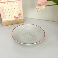 | 2hand Japanese ceramics | Oil drain dish with pink rim 16x4cm