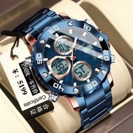 POEDAGAR Jam Tangan Elektronik สแตนเลสสตีลเรืองแสงอเนกประสงค์สำหรับกันน้ำผู้ชายโครโนกราฟปฏิทินแจ้งเต