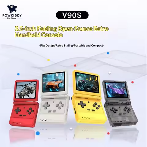 Powkiddy V90s Open Source Flip Handheld Game Console With 20+ Emulators Psp Ps1 N64 Nds Retro Nostal