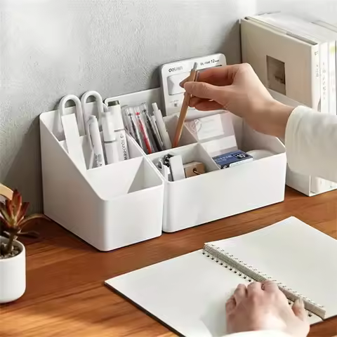 Desktop storage box Three-compartment simple pen container bedroom cosmetics storage box sundries co