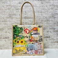 鄉村旅行雙面拼貼麻布托特包 大容量手提袋【魔鬼氈】