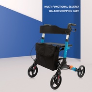 Outdoor Portable Elderly Walking Cart Foldable Aluminum Alloy Walking Aid Multi Functional Four-whee