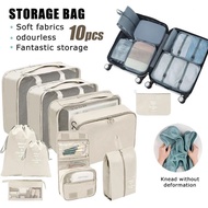 Ready stock[SG Stock]10 Pcs Travel Organiser Bag Travel Bag Duffel Bag Storage Bag Travel Storage Bag Set Foldable Compression Bag