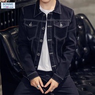 Bonnieleon Kacak Trend Denim Hitam Lelaki Coat Lelaki Slim Pemasangan Korea Jeans Pakaian Pakaian Klip Mengatasi Pelajar Jaket Denim
