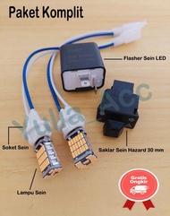 PAKET KOMPLIT 6 in1 Lampu Sein Dajjal T15 Plus Soket Sein - Flasher Sein - Saklar Sein hazard 30mm h