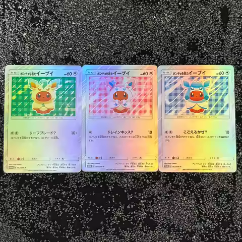 DIY PTCG Rating Single Card Jpanese PONCHO-WEARING EEVEE Flash Card Game Anime Collection Card High