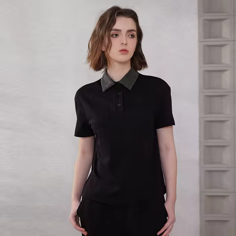 K2067L Luxury Brand Women's Clothing Shirt Collar Pima Cotton Summer Short Sleeved T-Shirt ladies cl