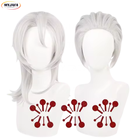Uzui Tengen Cosplay Wig 2 Styles Silver Gray Season 2 Entertainment District Arc Wigs + Tattoo