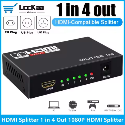 HDMI-compatible Splitter 1 in 4 Out HDMI Adapter 1080P HDMI-compatible Video Splitter Support 3D For