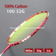 Top Choice Full Carbon Fiber Lightest 10u 52g Badminton Racket Strung Max Tension 30lbs Professional