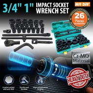 DIY Online4u - 26PCS HEAVY DUTY CR-MO 1" & 3/4" DRIVE IMPACT SOCKET WRENCH BOX SOCKET SET 6 POINT 21