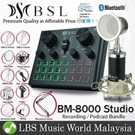 BSL BM-8000 Studio Mic with V8 Plus Bluetooth USB Sound Card for Live Recording Microphone Package (
