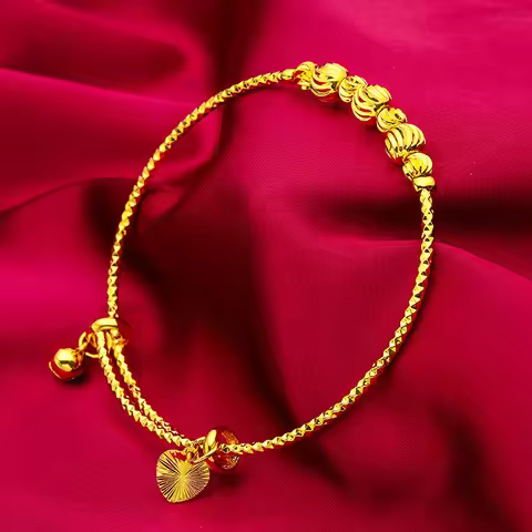 24K gold adjustable bead bracelet | AU999 full gold, round gold beads are stringed into a lively wri