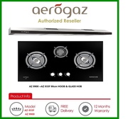 Aerogaz 90cm Tempered Glass 3 Burner Cooker Hob Gas Stove and 90cm Hood  AZ-933F & AZ-9900